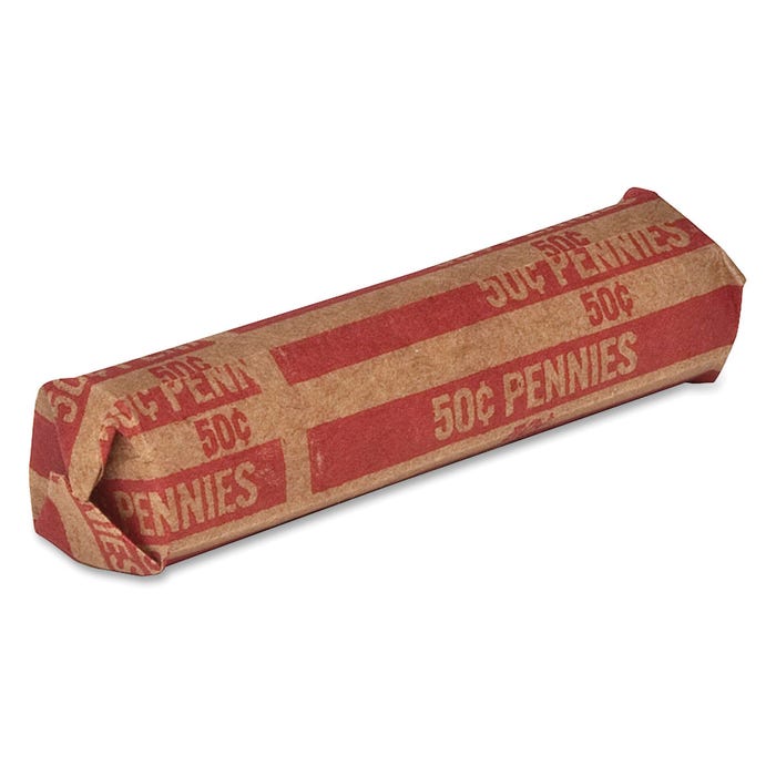 Sparco Flat Coin Wrapper for $.50 Pennies, 60 lb, Kraft Paper, Red, Pack of 1000