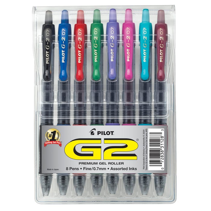 Pilot G2 Premium Retractable Gel Ink Rolling Ball Pen, Fine Point, Assorted Ink, Set of 8