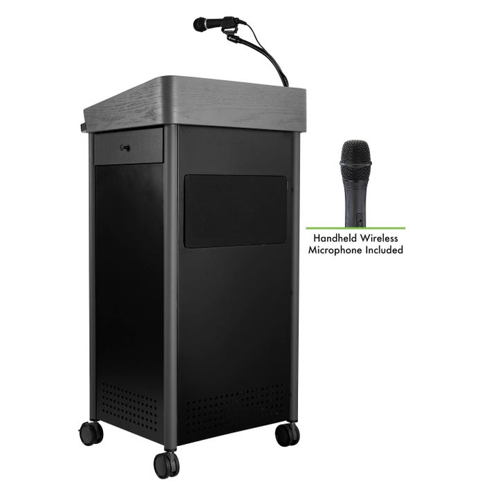 Oklahoma Sound Greystone Lectern with Sound and Wireless Handheld Mic, 23-1/2 x 19-1/4 x 45-1/2 Inches
