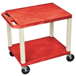 Image for Luxor 2-Shelf Tuffy Cart Without Power, Red Shelves, Putty Legs, 24 x 18 x 24-1/2 Inches from School Specialty