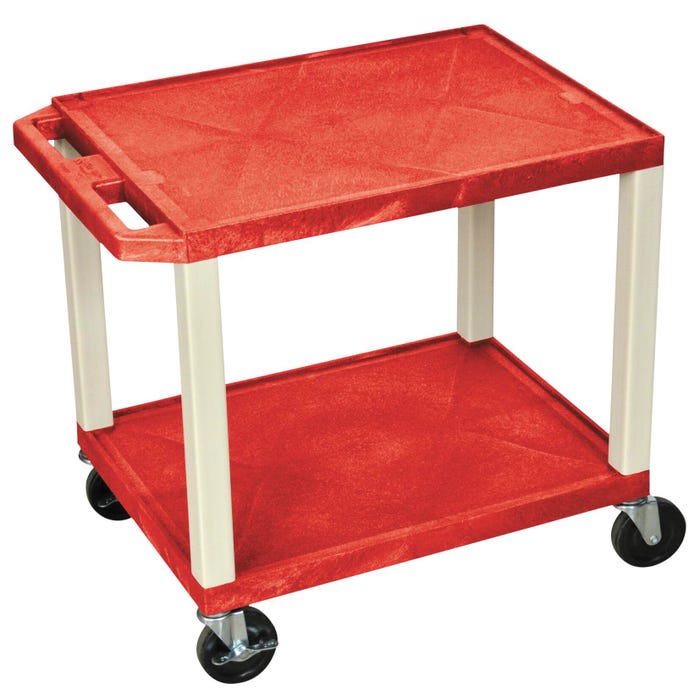 Luxor 2-Shelf Tuffy Cart Without Power, Red Shelves, Putty Legs, 24 x 18 x 24-1/2 Inches