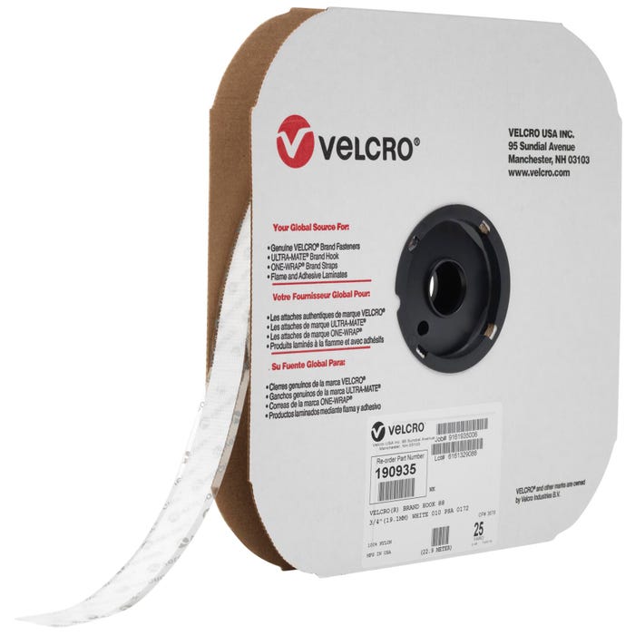 VELCRO Brand Sticky Back Tape Roll, 3/4 Inch x 75 Feet, White, Hook Side Only