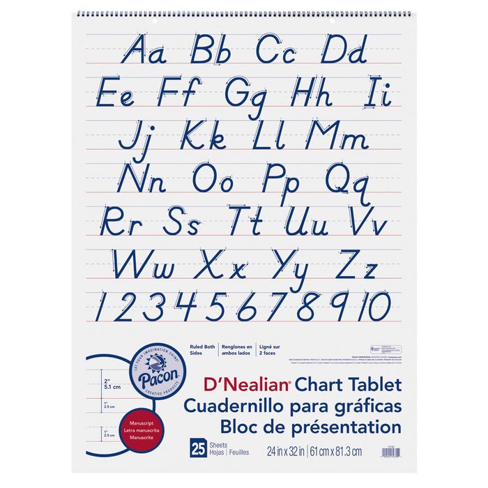 Pacon D'Nealian Manuscript Chart Tablet, 24 x 32 Inches, 2 Inch Ruled, 25 Sheets