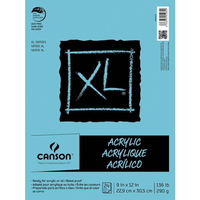 Canson XL Acrylic Pad, 9 x 12 Inches, 136 lb, 24 Sheets