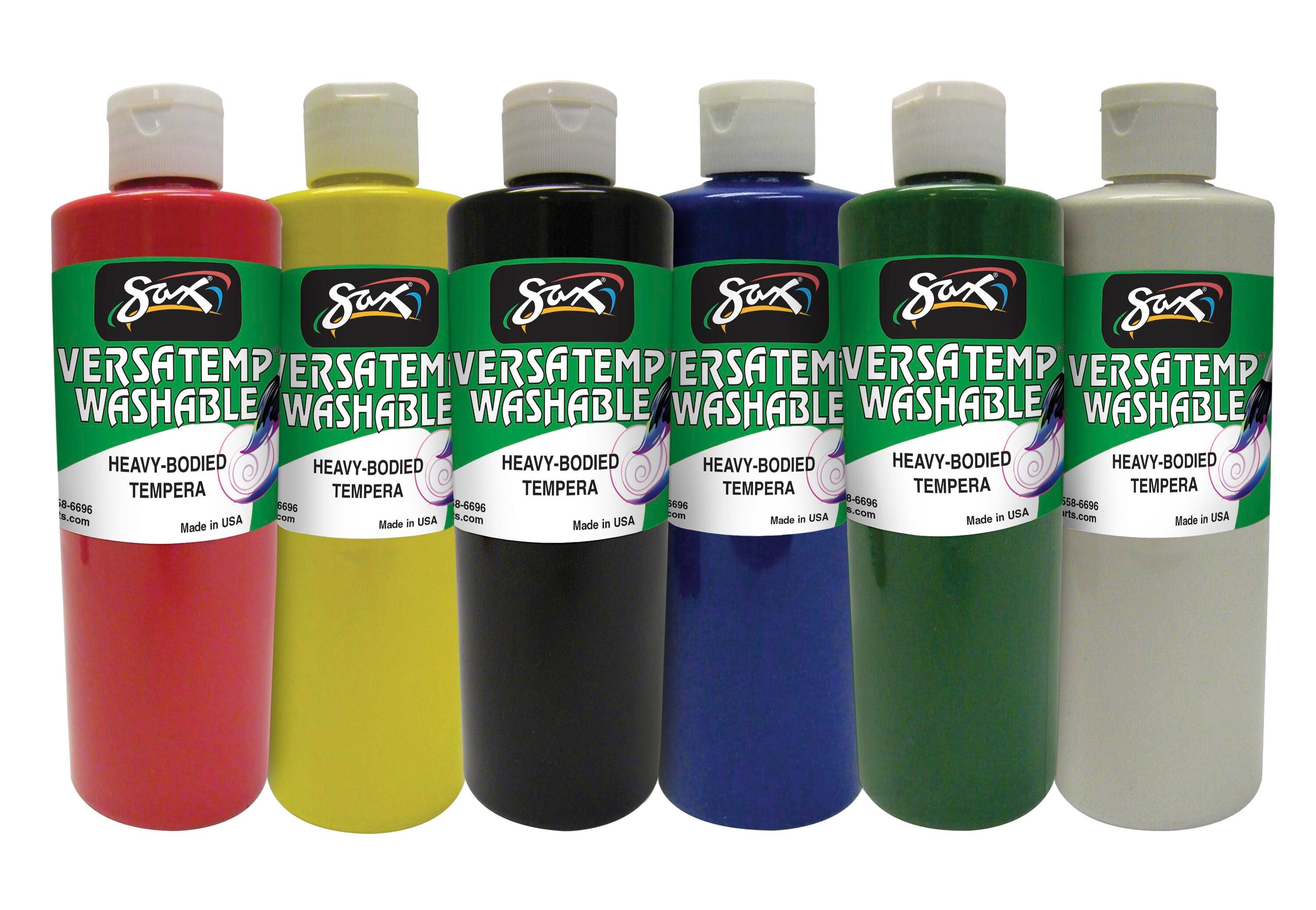 Sax Versatemp Washable Heavy-Bodied Tempera Paint, 1 Pint Bottles, Assorted Colors, Set of 6 Item Number 1592695