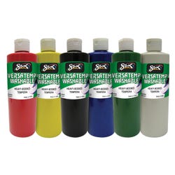 Sax Versatemp Washable Heavy-Bodied Tempera Paint, 1 Pint Bottles, Assorted Colors, Set of 6 1592695