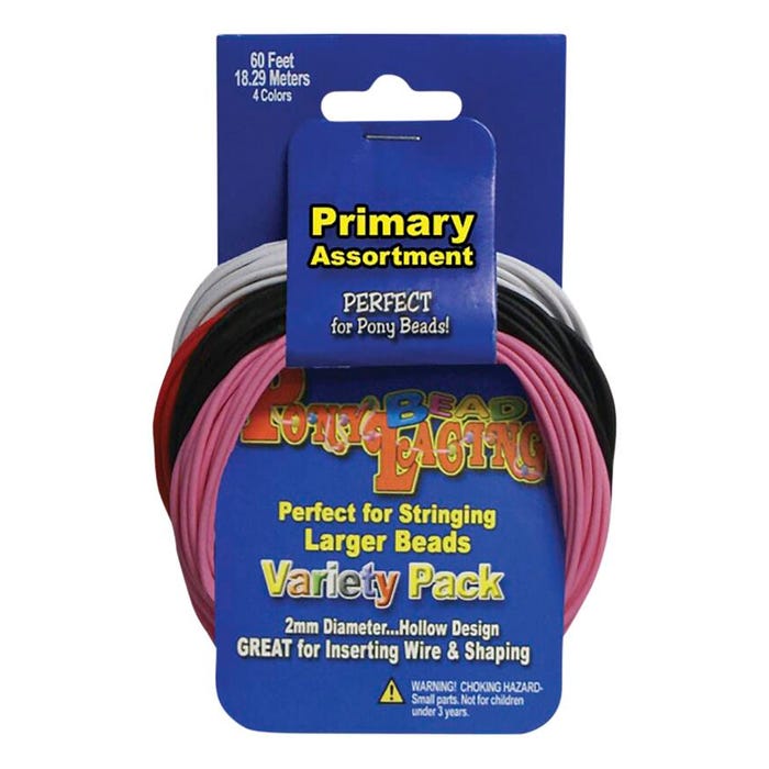 Pepperell Braiding Flexible Non-Toxic Pony Bead Lacing, Assorted Primary Color, 60 Feet