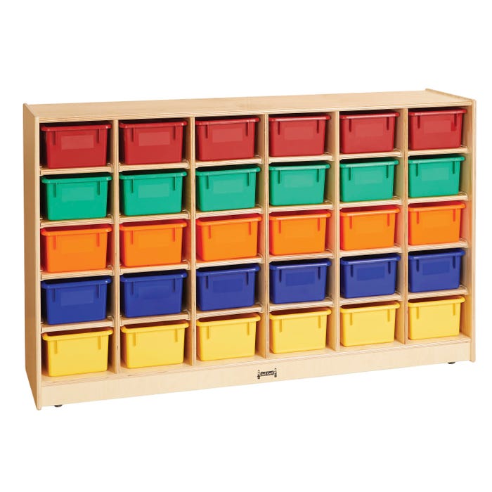 Jonti-Craft 30 Cubbie-Tray Mobile Storage Unit, 57-1/2 x 15 x 35-1/2 Inches, Colored Trays