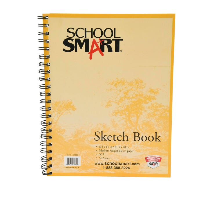 School Smart Wirebound Sketch Book, 8-1/2 x 11 Inches, 50 lb, 50 Sheets
