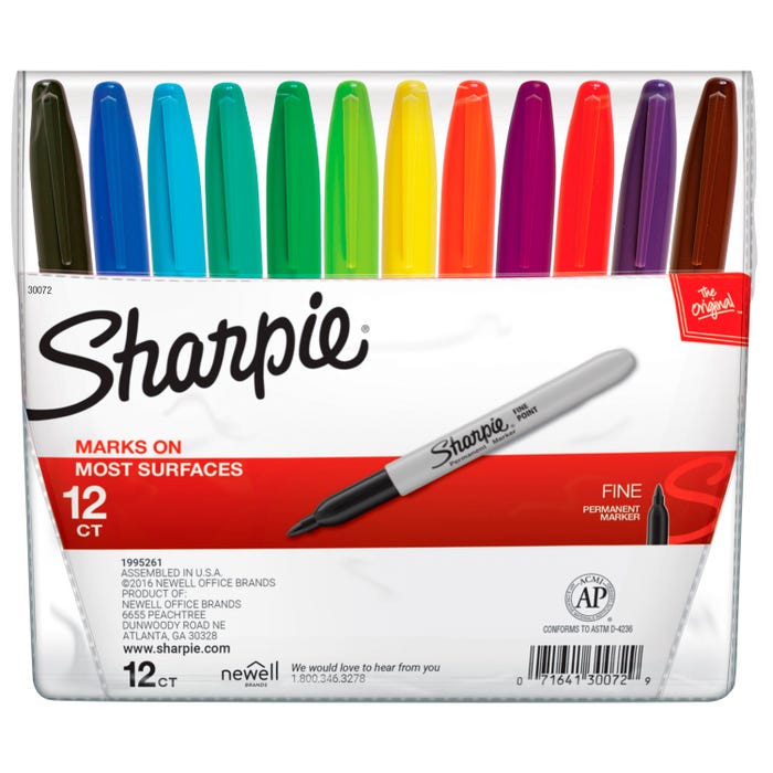 Sharpie Permanent Markers, Fine Point, Assorted Colors, Set of 12