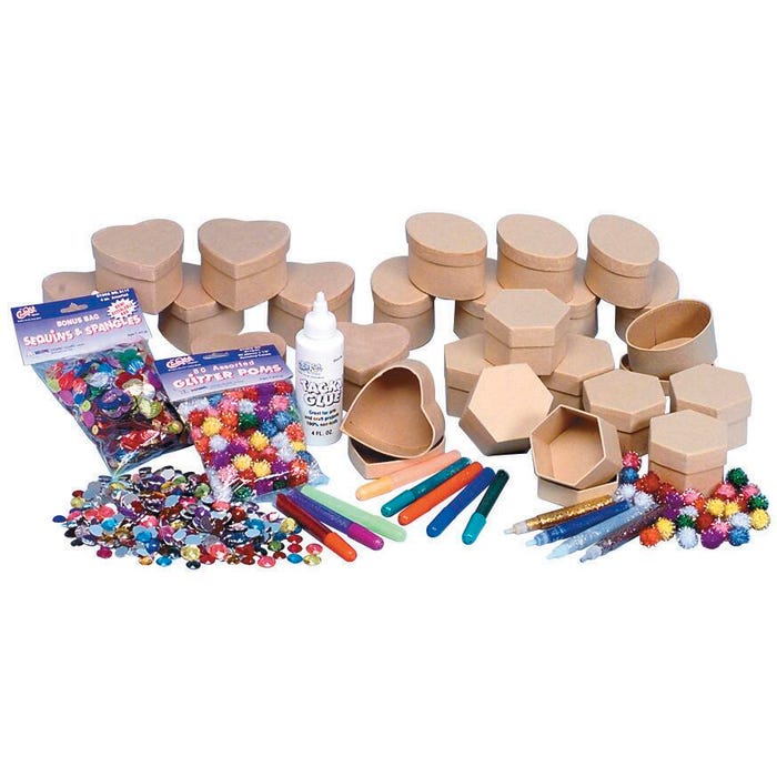 Creativity Street Assorted Shape Papier-Mache Mini Boxes Classroom Pack, Pack of 24