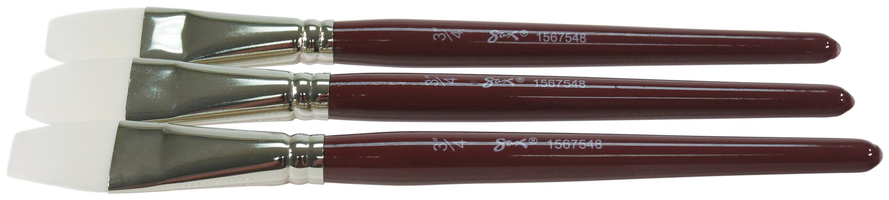Sax Optimum White Synthetic Taklon Paint Brushes Short, Flat, 3/4 Inch, Set of 3 1567548