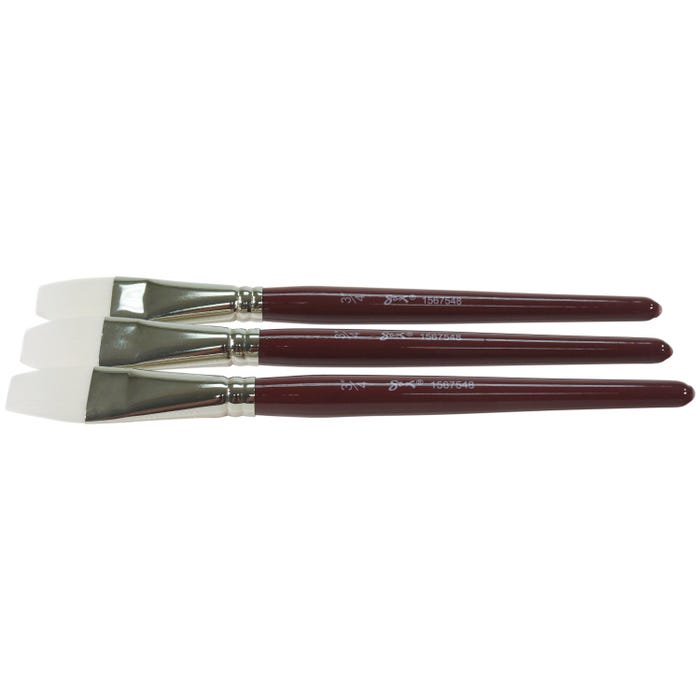 Sax Optimum White Synthetic Taklon Paint Brushes, Flat Type, Short Handle, 3/4 Inch, Set of 3