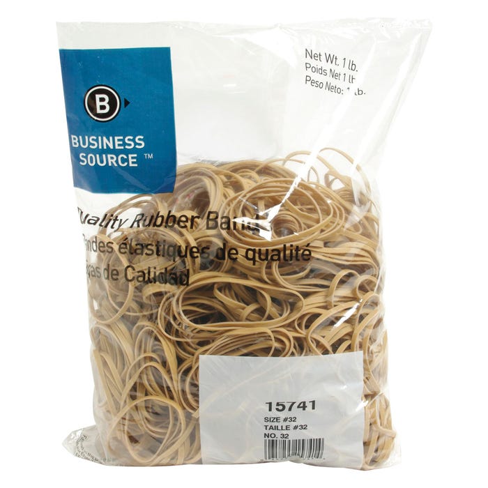 Business Source Rubber Bands, Size 32, 1 lb /BG, 3 x 1/8 Inches, Natural Crepe