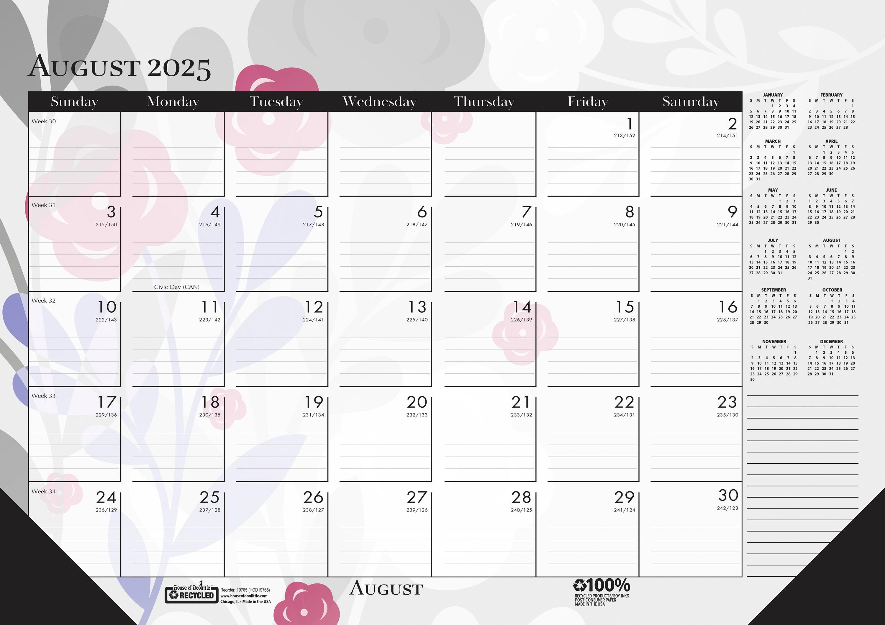 House of Doolittle, Recycled, Desk Pad, Wildflower Design, August 2025-July 2026, 18-1/2 x 13 Inches 2150939