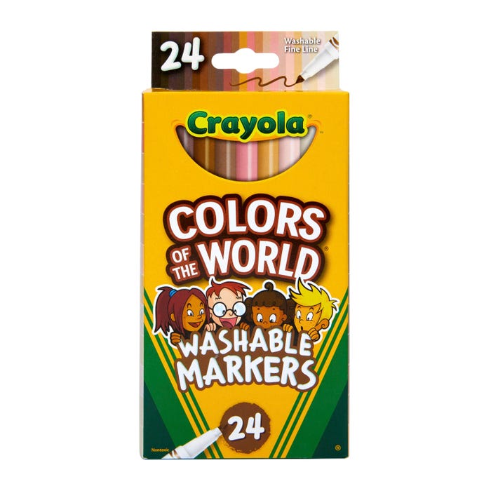 Crayola Colors of the World Washable Markers, Fine Line, Assorted Colors, Set of 24