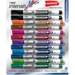 BIC Intensity Advanced Dry Erase Markers, Fine Bullet Tip, Assorted Colors, Set of 12 1532709