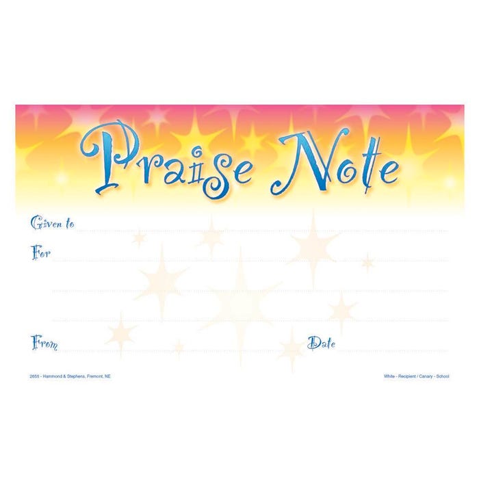 Hammond & Stephens 2-Part Carbonless Praise Note Memo Pad with Carbonless Duplicates, 50 Sheets, 5 X 8 in