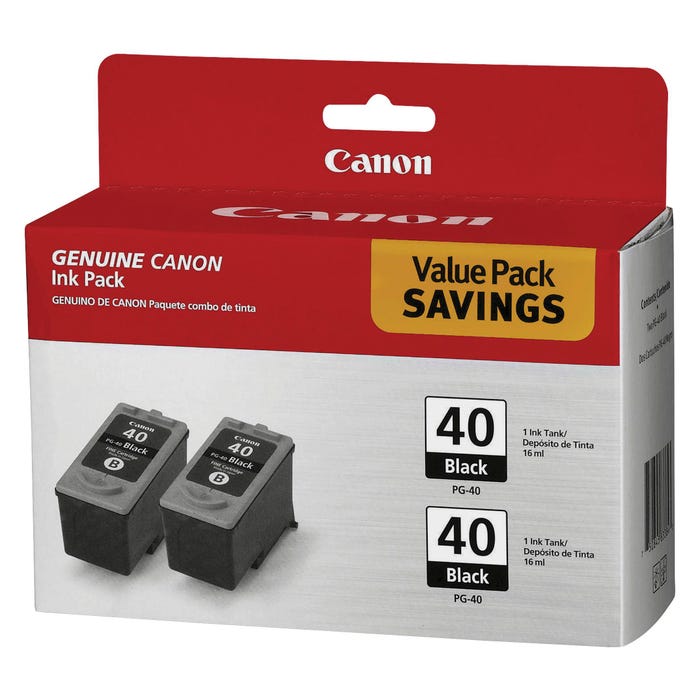 Canon Ink Toner Cartridge, PG40TWINPK, Black, Pack of 2