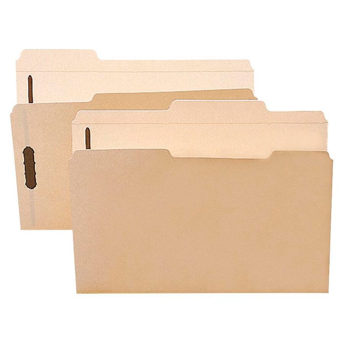 Smead Fastener Folders, Letter Size, 1/3 Assorted Cut, 2 B-Style Fasteners, Manila, Pack of 50