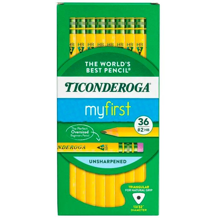 Ticonderoga My First Tri-Write Pencils, No 2 HB, Unsharpened, Yellow, Pack of 36