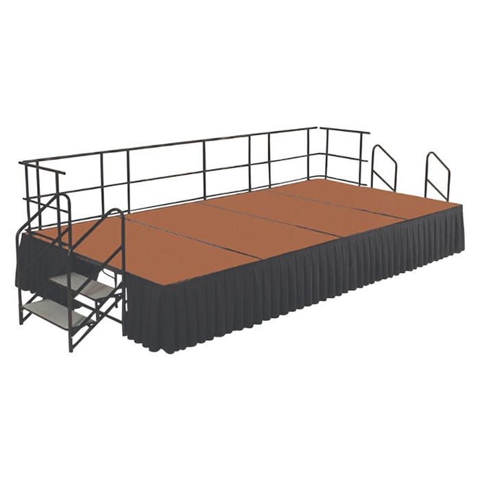National Public Seating Portable Stage Package, Hardboard Surface, Black Shirred Pleat Skirting, 8 x 16 Feet