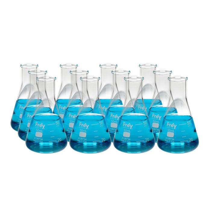 Frey Scientific Narrow Mouth Erlenmeyer Flasks, 50 mL, Pack of 12