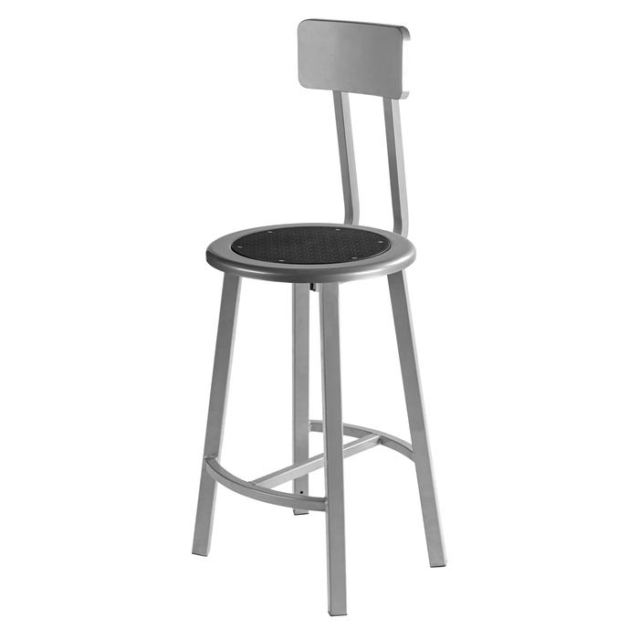 National Public Seating Titan Stool, Black Steel Seat, 24 Inch Fixed Height, Backrest, Gray Frame