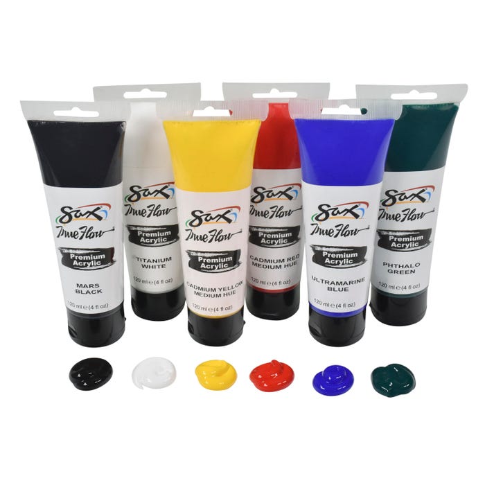 Sax Premium Acrylic Paint, Assorted Colors, 4 Ounce Tubes, Set of 6