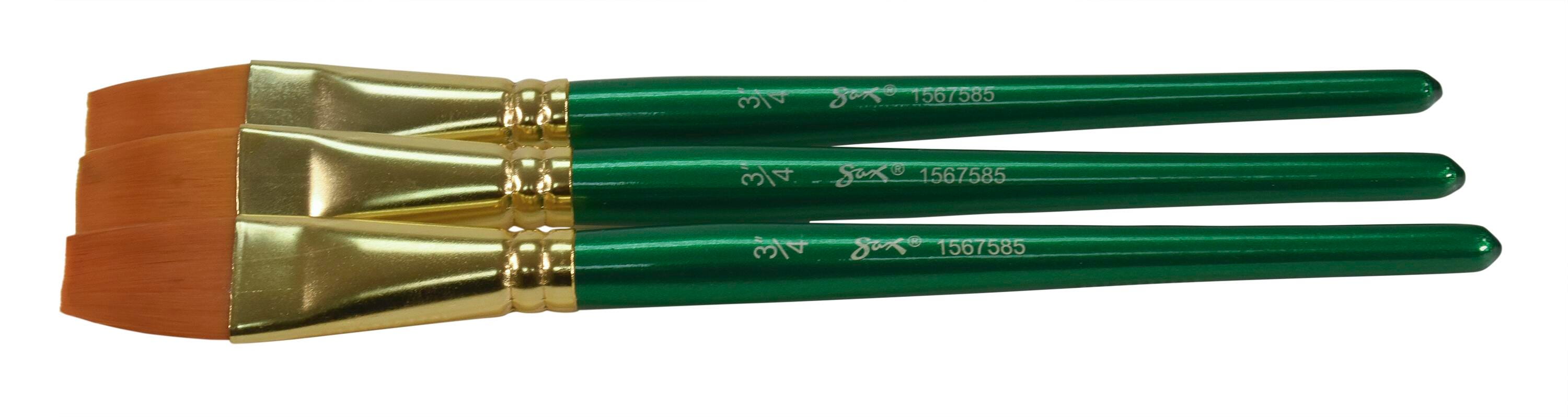 Sax Optimum Golden Synthetic Taklon Paint Brushes Short, Flat, 3/4 Inch, Set of 3 1567585
