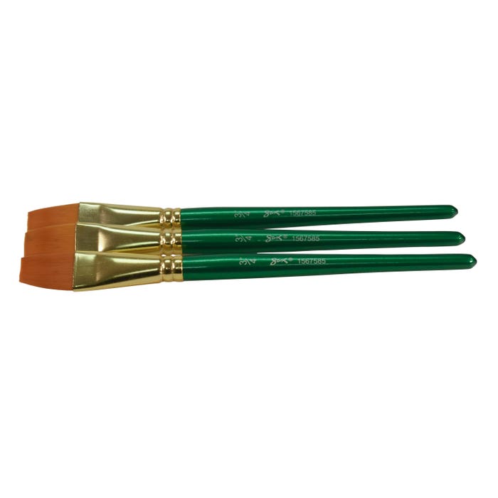 Sax Optimum Golden Synthetic Taklon Paint Brushes, Flat Type, Short Handle, 3/4 Inch, Set of 3