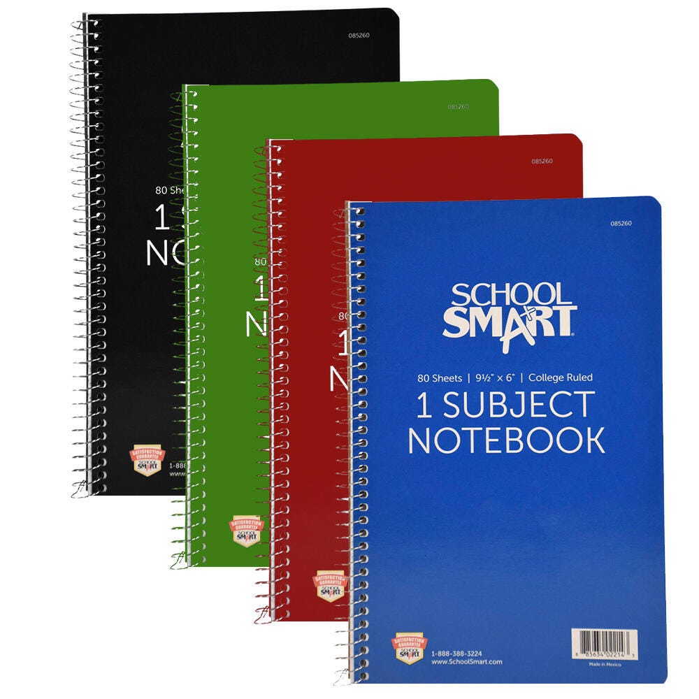 School Smart Spiral Non-Perforated 1 Subject College Ruled Notebook, 9-1/2 x 6 Inches 085260