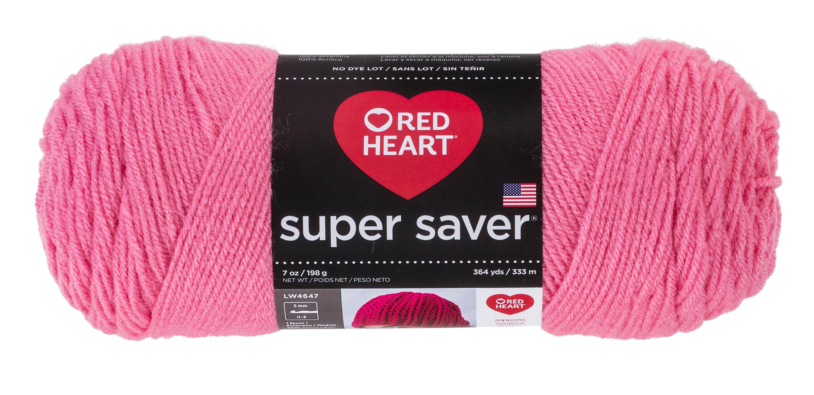 Red Heart Super Saver Yarn, 364 Yards, No Dye Lot, Perfect Pink