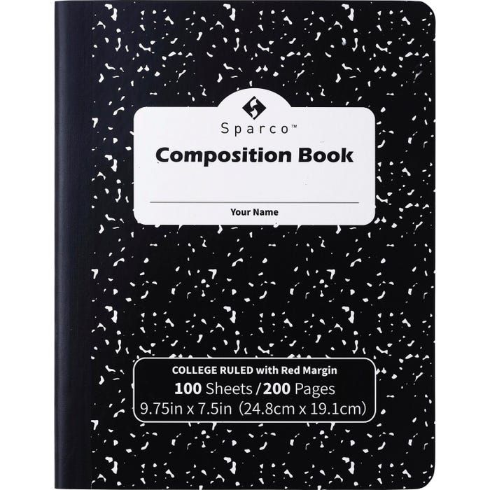 Sparco Composition Notebook, 9-3/4 x 7-1/2 Inches, 1 Subject, College Ruled, 100 Sheets, Pack of 12