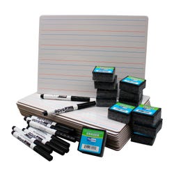 Image for Flipside Magnetic Two Sided Red & Blue Ruled Dry Erase Board, Black Pens and Erasers, 9 x 12 Inches, 12 Sets from School Specialty