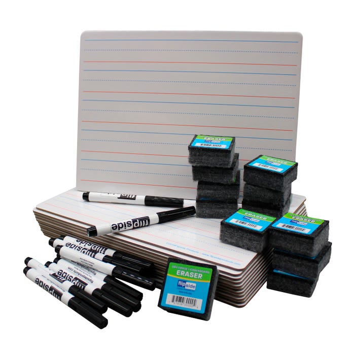 Flipside Magnetic Two Sided Red & Blue Ruled Dry Erase Board, Black Pens and Erasers, 9 x 12 Inches, 12 Sets