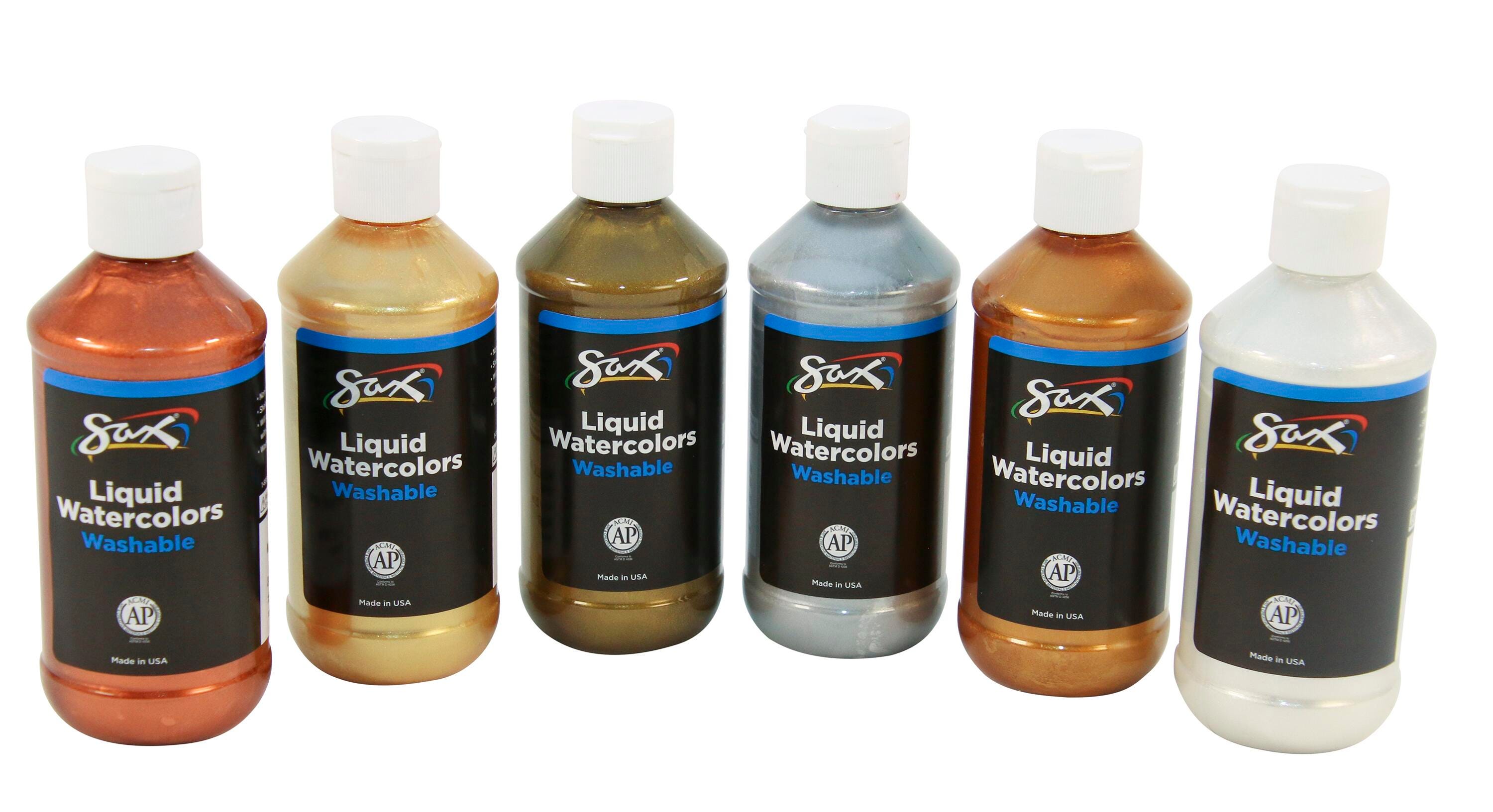 Sax Liquid Washable Watercolor Paints, 8 Ounces, Assorted Metallics, Set of 6, Item Number 1567857