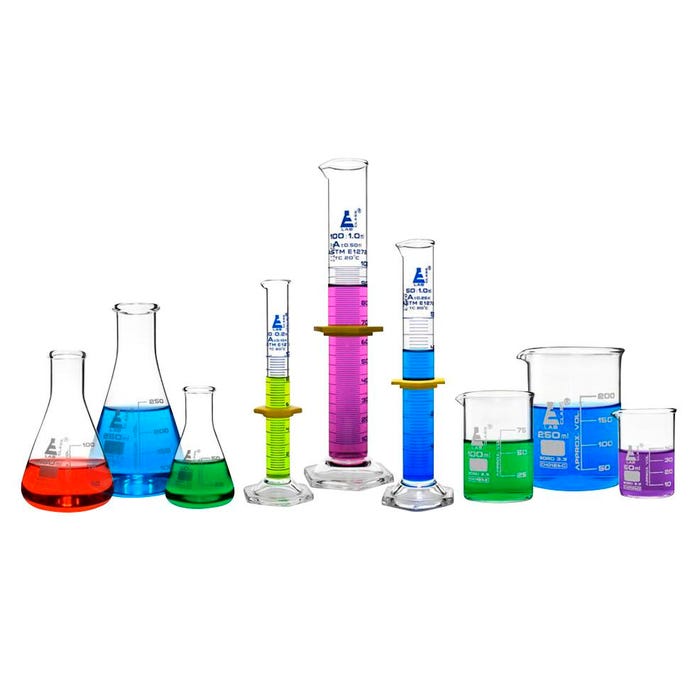 Eisco Labs Premium Glassware Set, 9 Pieces - 3 Beakers, 3 Flasks, 3 Cylinders