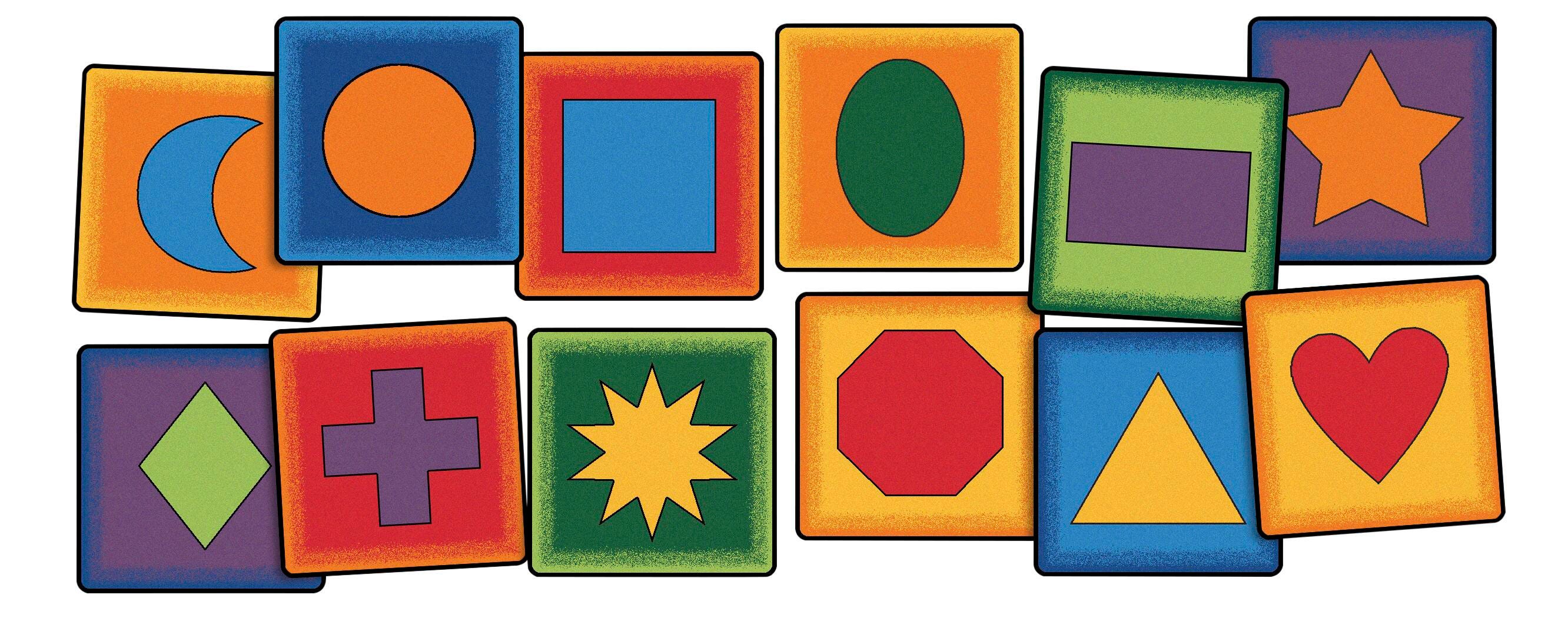 Carpets for Kids KID$Value PLUS Simple Shapes Seating Squares, 16 x 16 Inches, Set of 12, Multicolored, Item Number 2101493