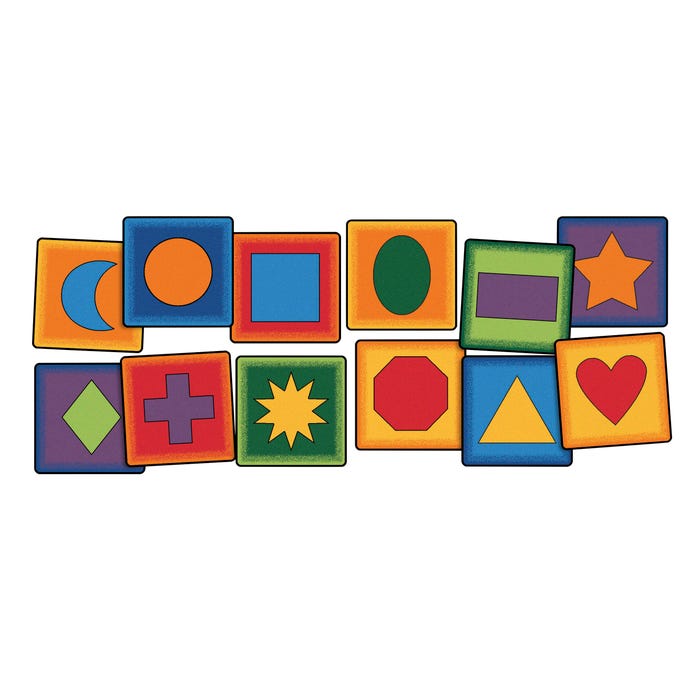 Carpets for Kids KID$Value PLUS Simple Shapes Carpet Squares, 16 x 16 Inches, Set of 12, Multicolored