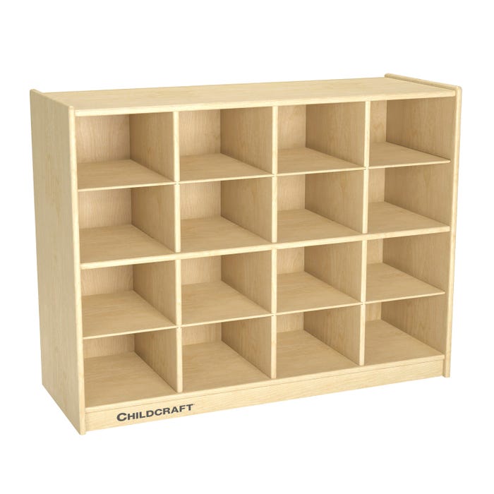 Childcraft Mobile Cubby Storage Unit, 16 Bin Capacity, Wooden, 38-3/8 x 14-1/4 x 30 Inches