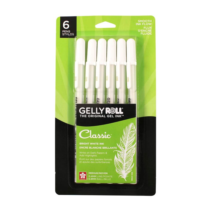 Sakura Gelly Roll Classic Gel Pens, 0.8 mm Medium Tip, White, Pack of 6