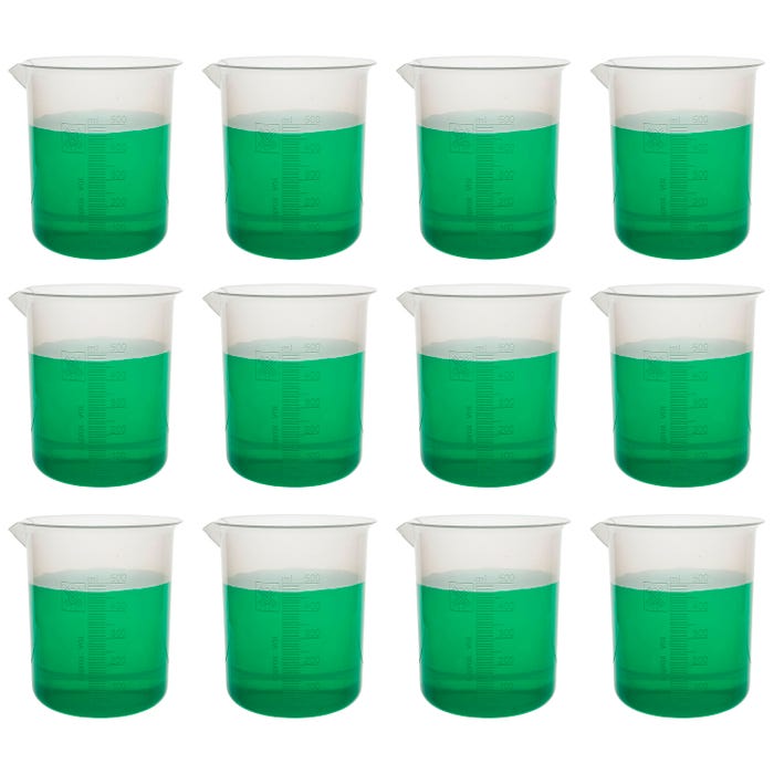 Eisco Labs Polypropylene Beaker, Molded Graduations, 500mL, Pack of 12