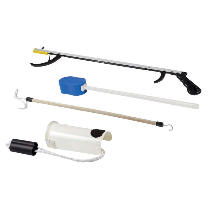 FabLife Hip Kit: 32 Inch Reacher, Contoured Sponge, Formed Sock Aid, 24 Inch Dressing Stick