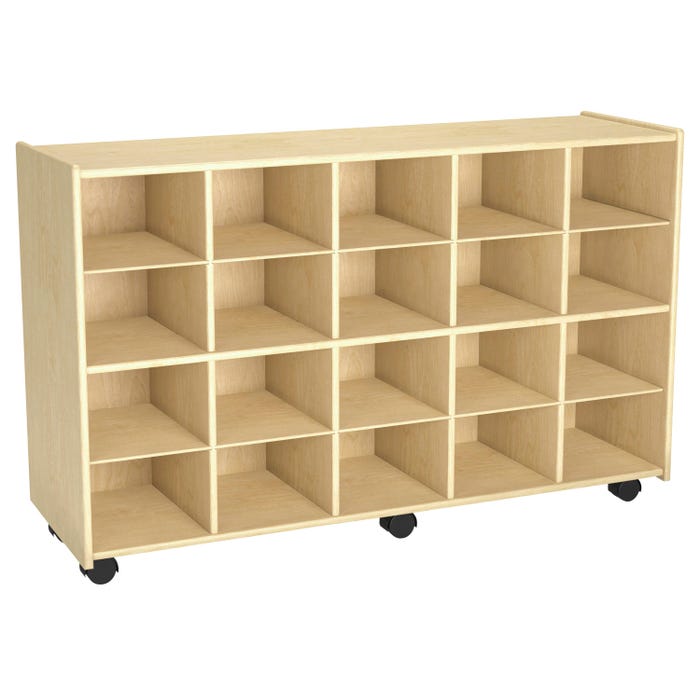 Childcraft Mobile Cubby Unit With Locking Casters, 20-Bin Capacity, 47-3/4 x 14-1/4 x 30 Inches