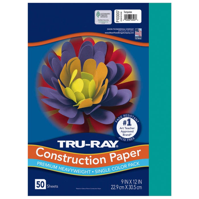 Tru-Ray Sulphite Construction Paper, 9 x 12 Inches, Turquoise, 50 Sheets