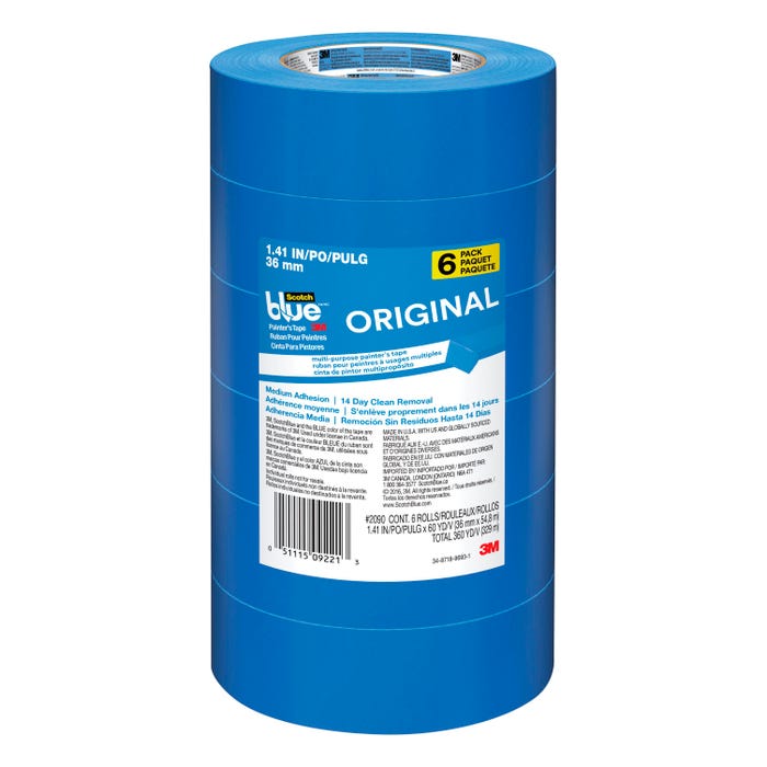 ScotchBlue 2090 Original Multi-Use Painter's Tape, 1.41 Inch x 60 Yards, Pack of 6