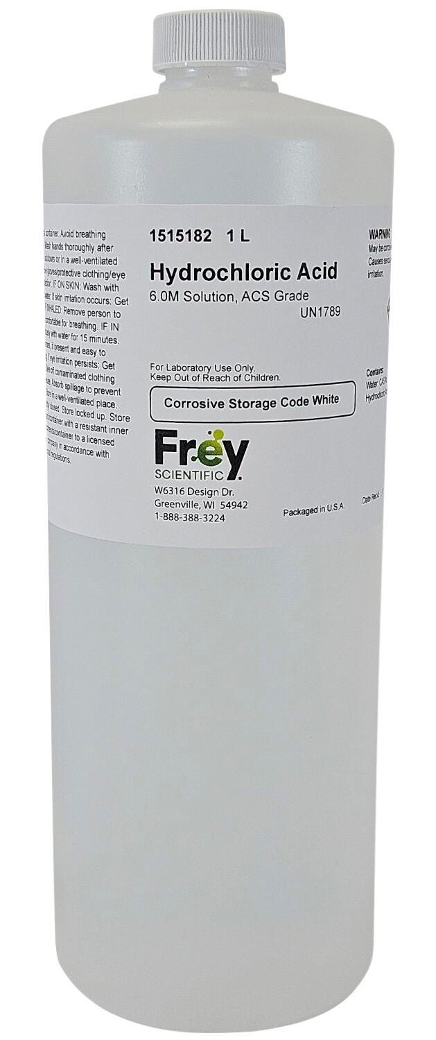 Frey Scientific Hydrogen Chloride Acid Solution, Colorless, Reagent ACS 1515182