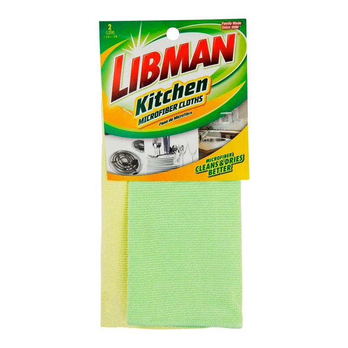 Libman All-Purpose Microfiber Cloths, 12 x 12 Inches, Green and Yellow, Pack of 2