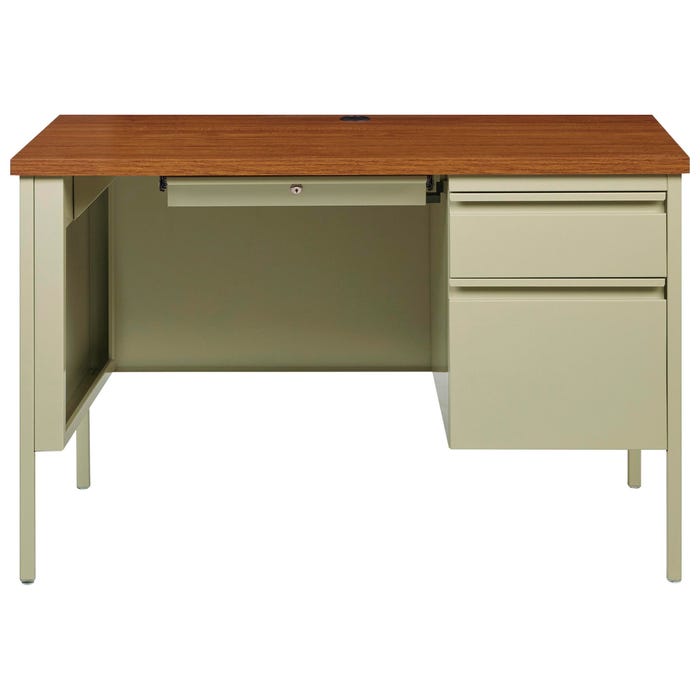 Lorell Fortress Series Oak Laminate Top Desk, Right Pedestal Desk, Steel, 45-1/2 x 24 x 29-1/2 Inches, Oak/Putty